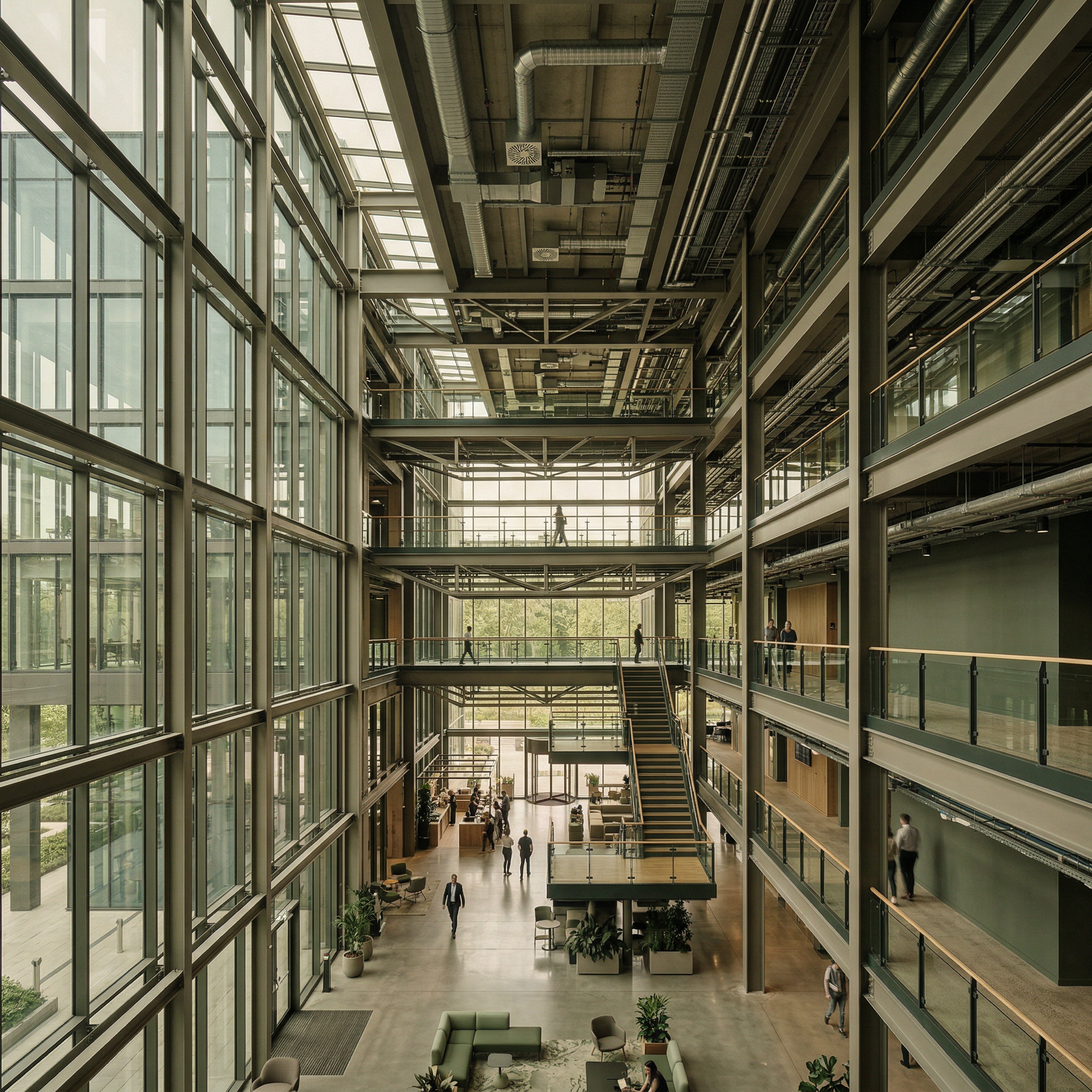 Modern architectural steel and glass commercial interior